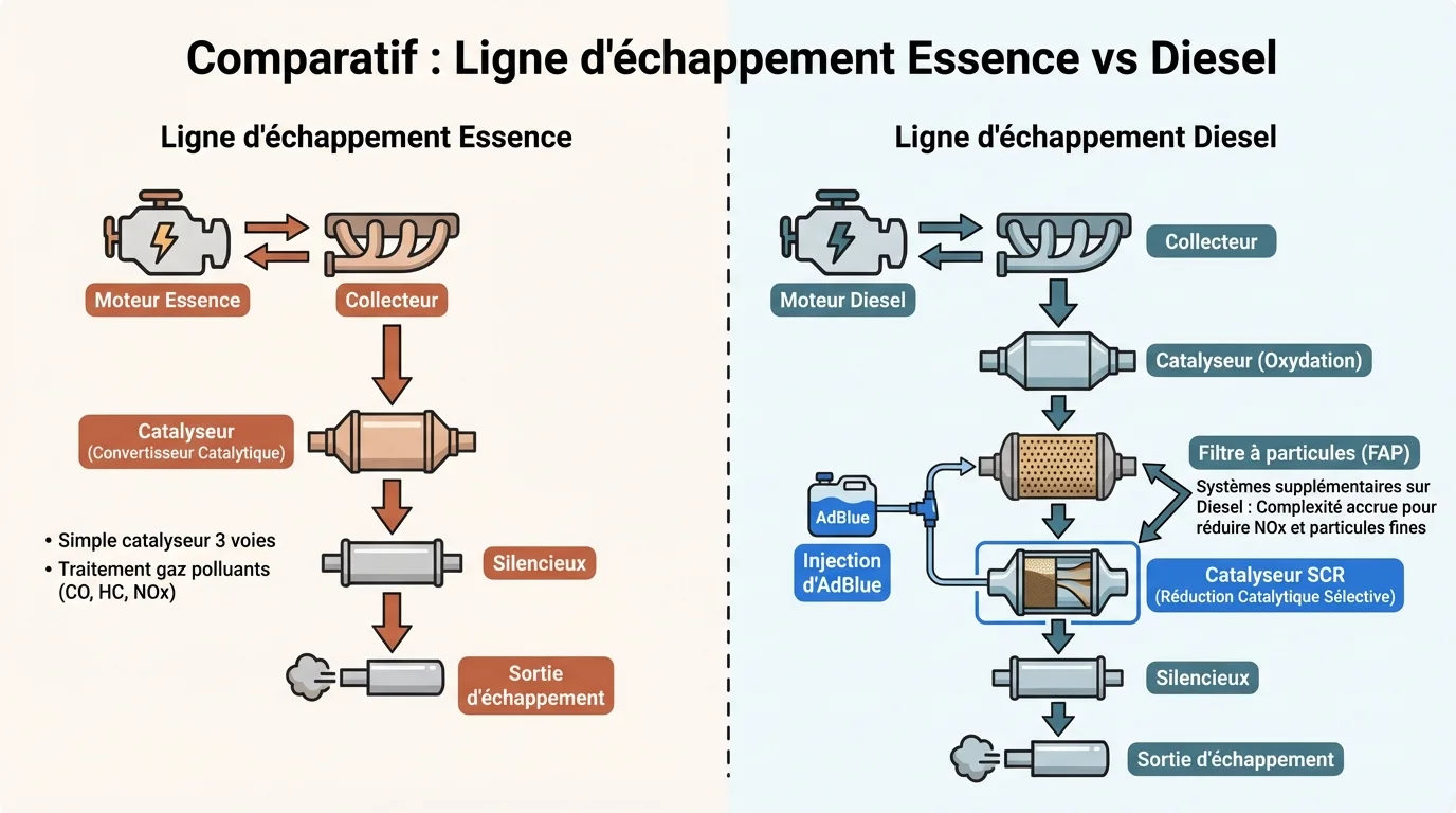 Comparatif : Ligne d'échappement Essence vs Diesel