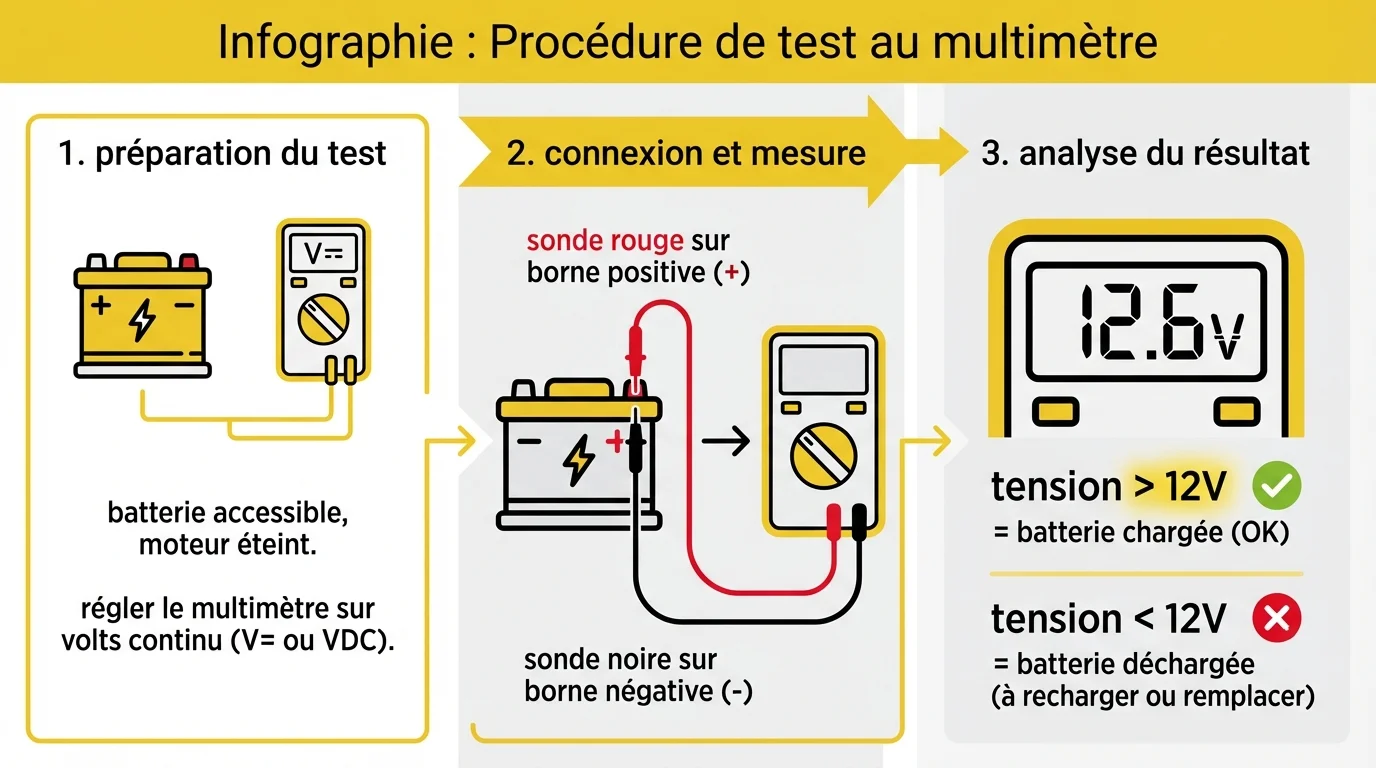 Infographie : Procédure de test au multimètre