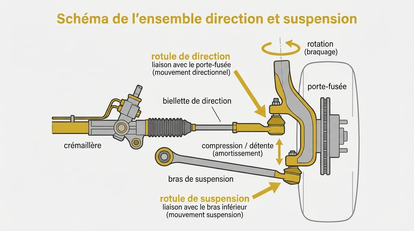 Schéma de l'ensemble direction et suspension