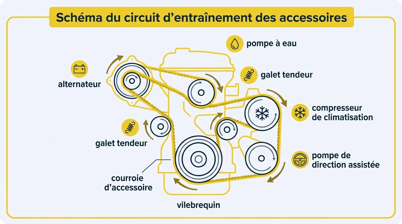 Schéma du circuit d'entraînement des accessoires