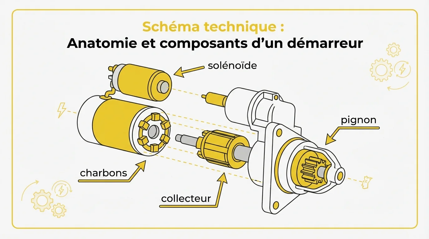 Schéma technique : Anatomie et composants d'un démarreur