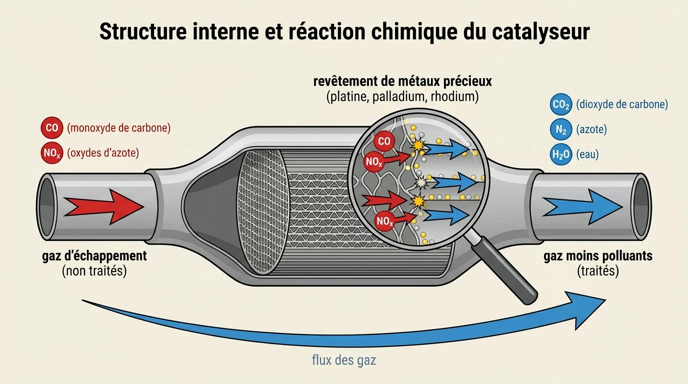 Structure interne et réaction chimique du catalyseur