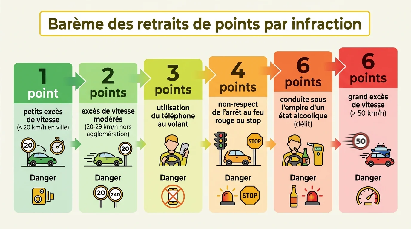 Barème des retraits de points par infraction