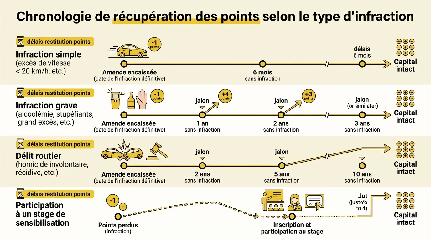 Chronologie de récupération des points selon le type d'infraction