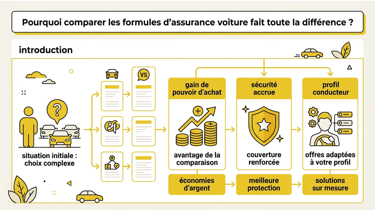 Infographie résumant les trois avantages majeurs : économies financières, garanties enrichies et adaptation au profil conducteur.