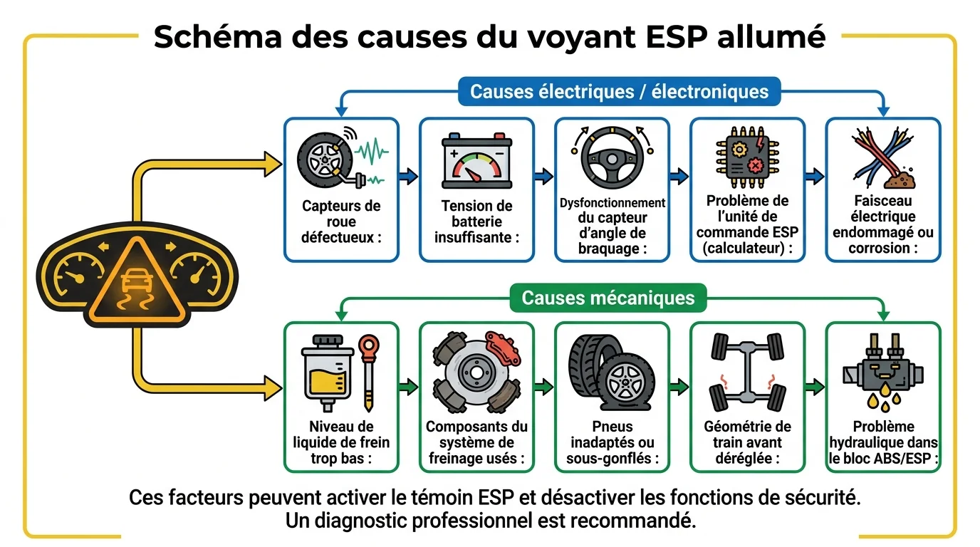 Schéma des causes du voyant ESP allumé