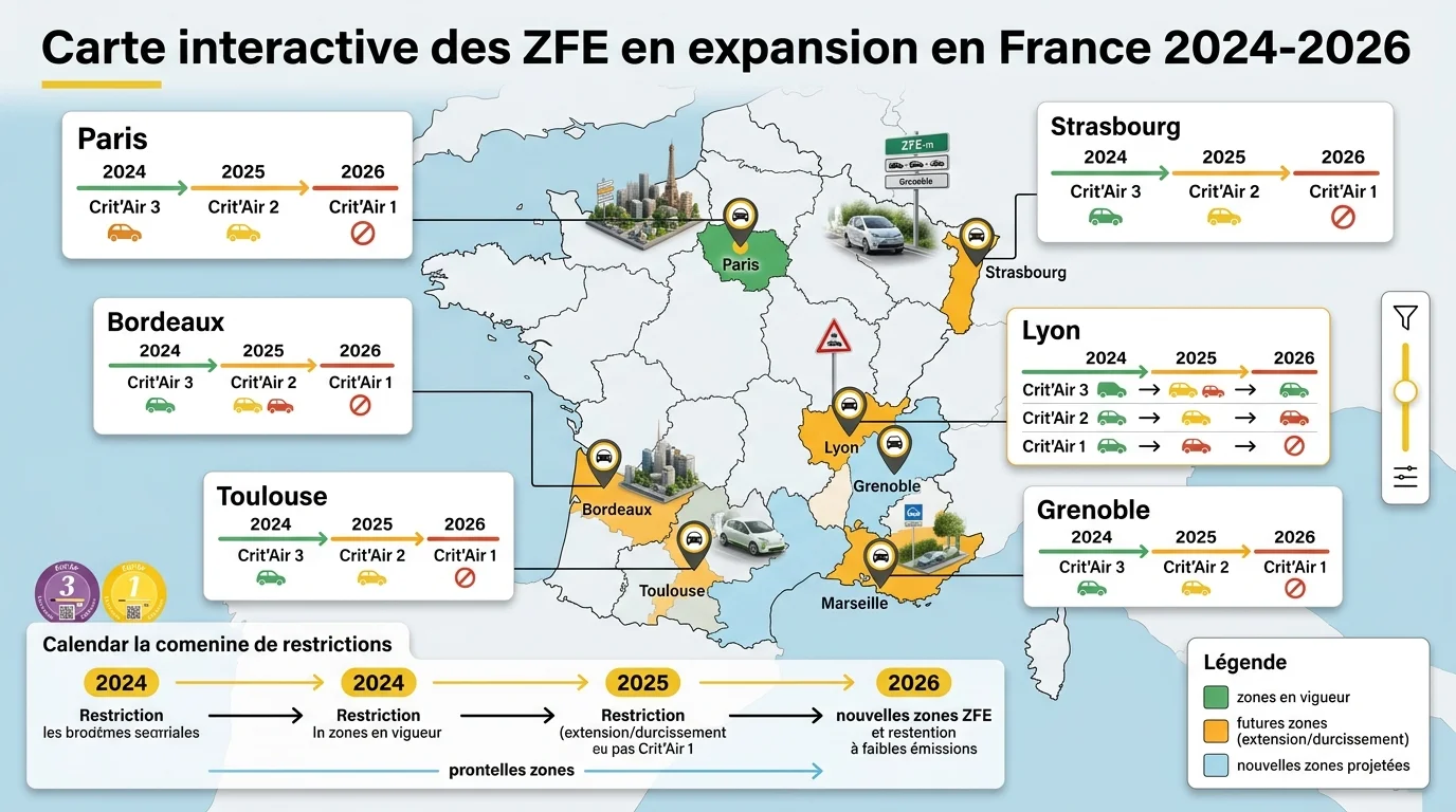 Carte interactive des ZFE en expansion en France 2024-2026