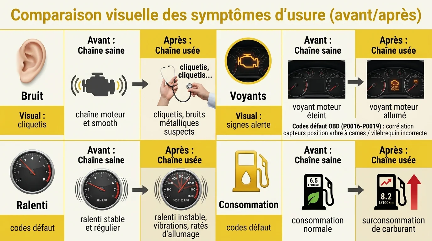 Comparaison visuelle des symptômes d'usure (avant/après)