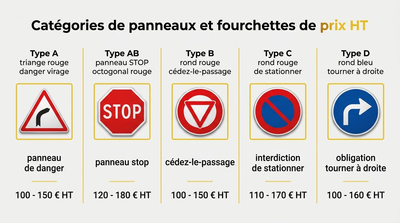 Catégories de panneaux et fourchettes de prix HT