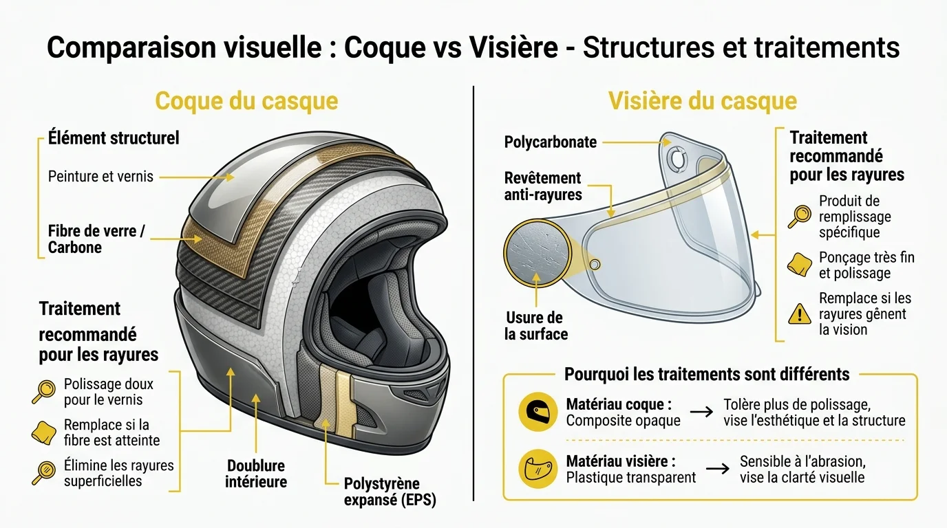 Comparaison visuelle : Coque vs Visière - Structures et traitements