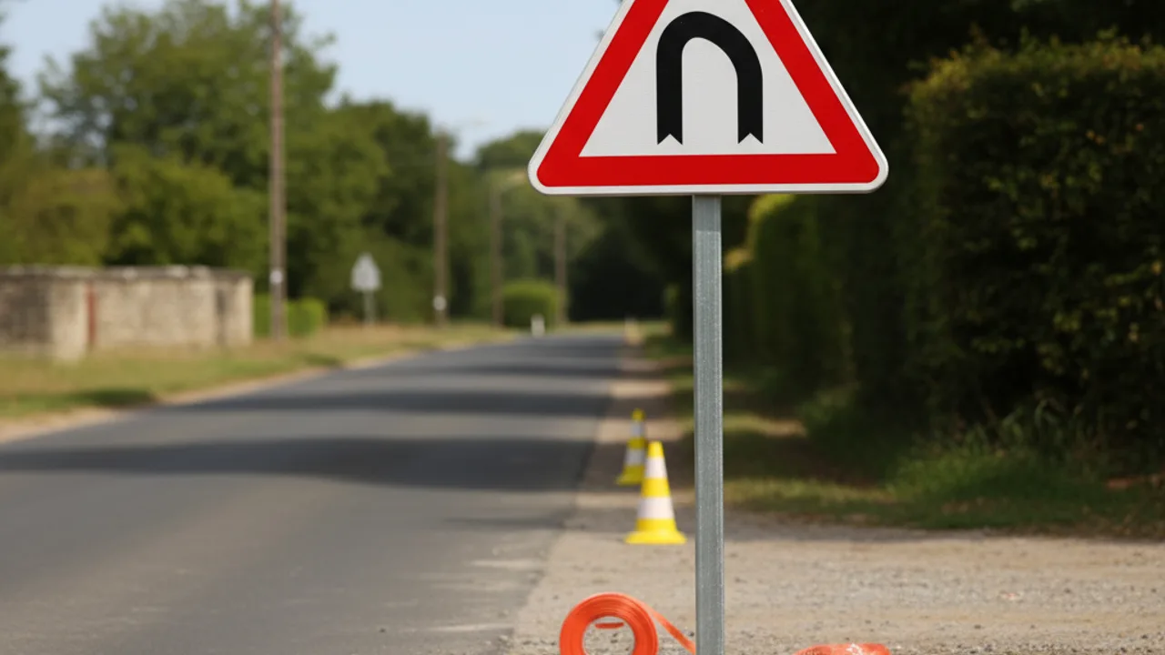 Panneau scellé en bord de route après pose