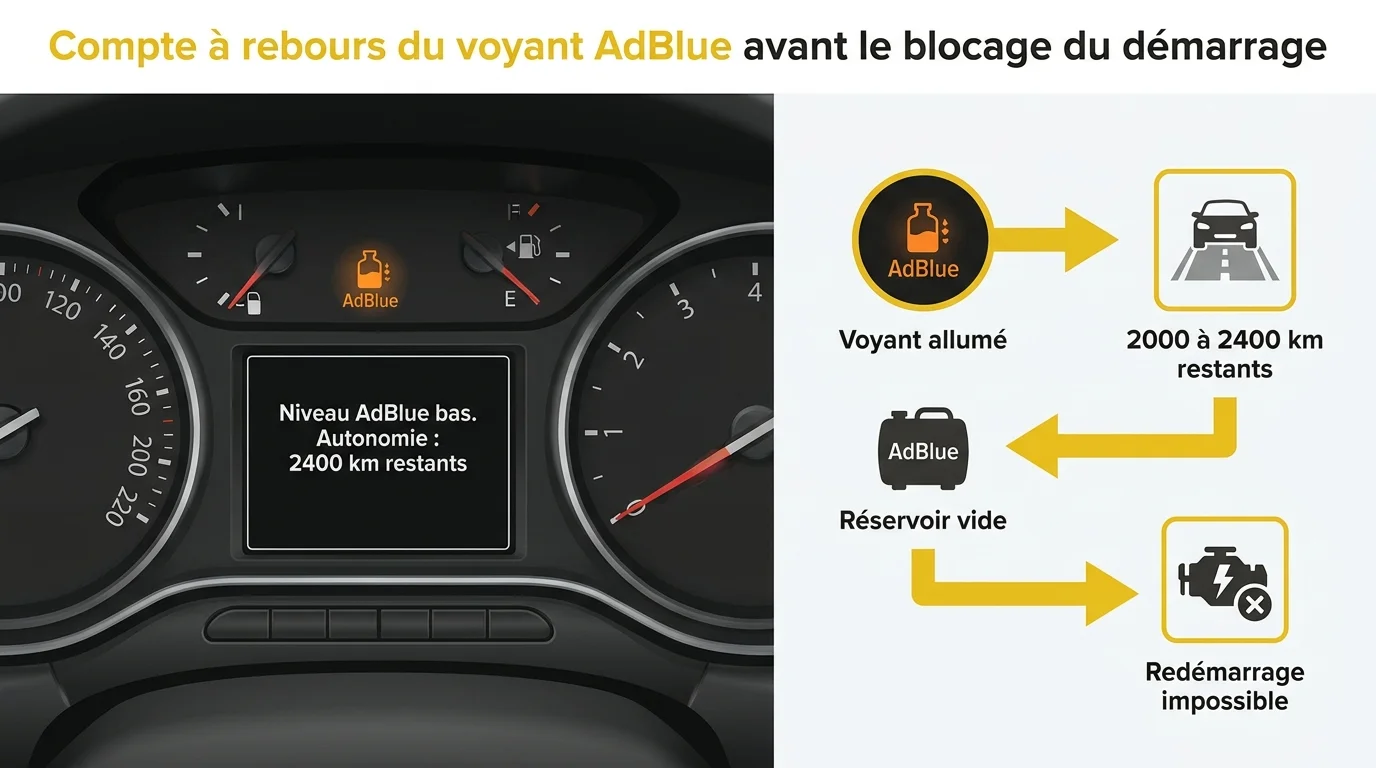 Compte a rebours du voyant AdBlue avant le blocage du demarrage