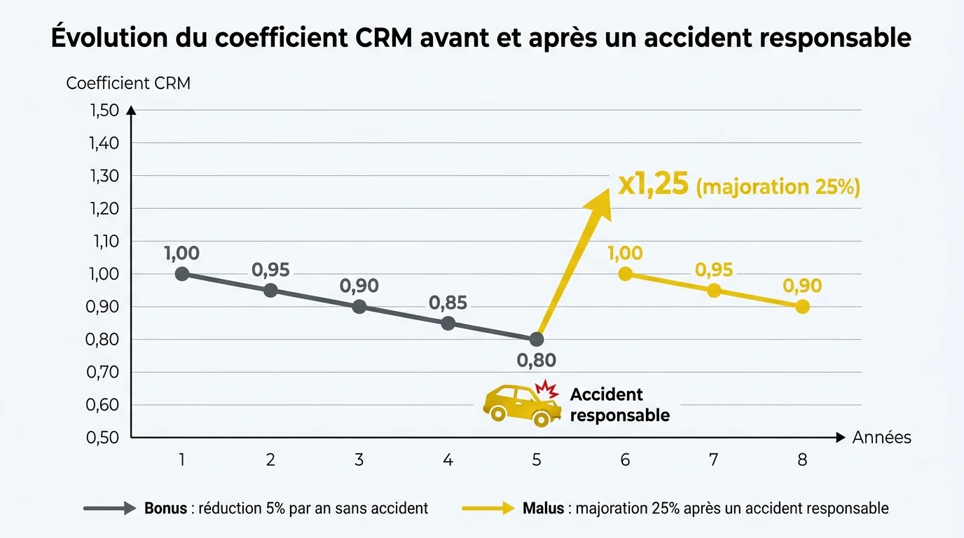 Évolution du coefficient CRM avant et après un accident responsable