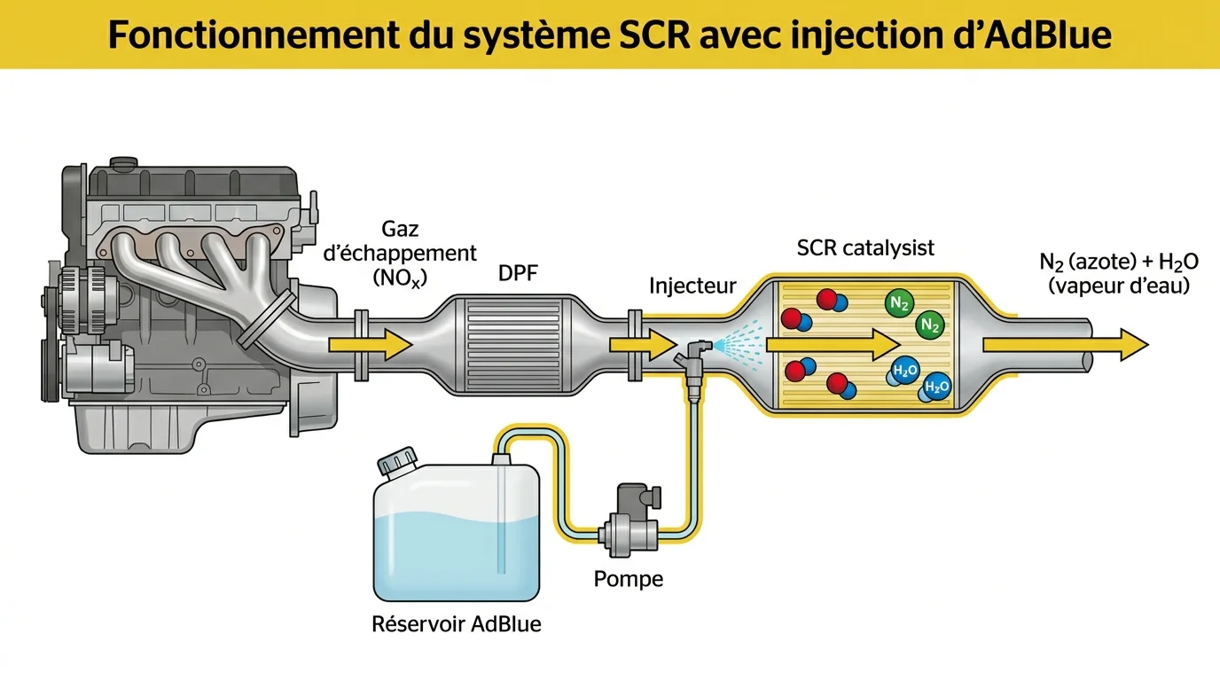 Fonctionnement du systeme SCR avec injection d'AdBlue
