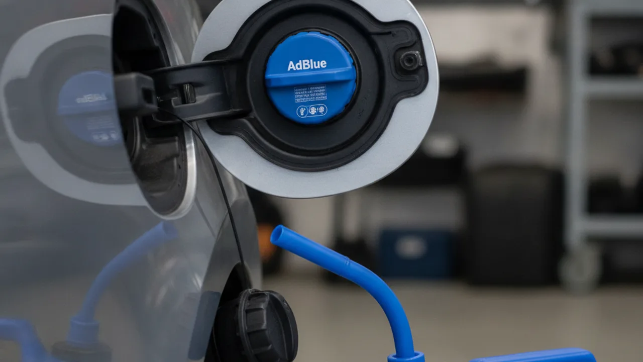 Le bouchon bleu du reservoir d'AdBlue, distinct du gasoil