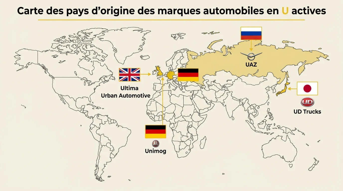 Carte des pays d'origine des marques automobiles en U actives