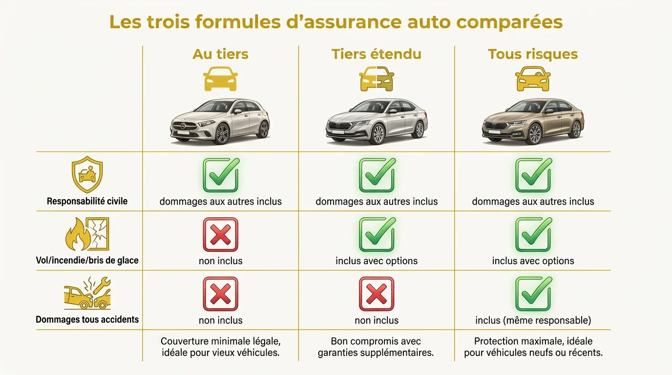 Les trois formules d'assurance auto comparées