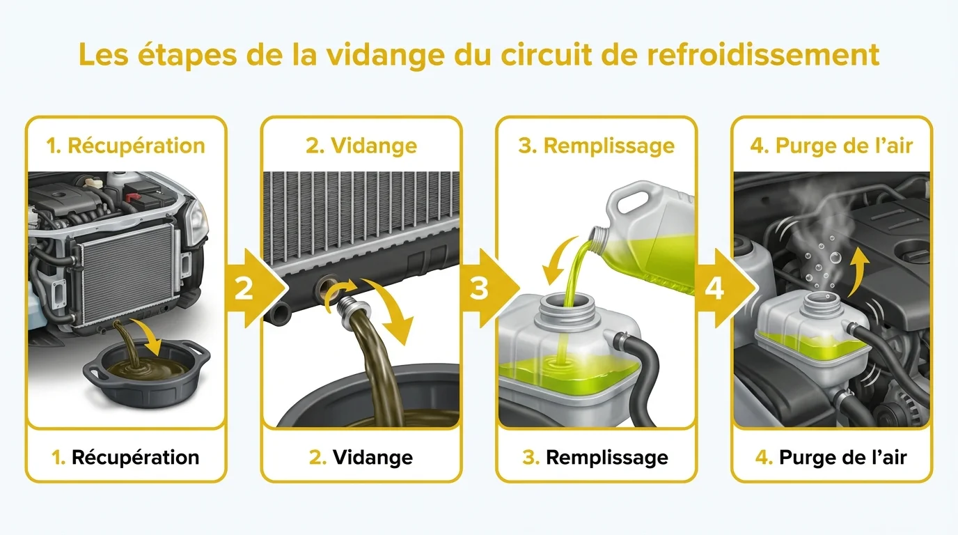 Les etapes de la vidange du circuit de refroidissement